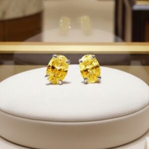 Elegant Yellow Zirconia Oval Stud Earrings